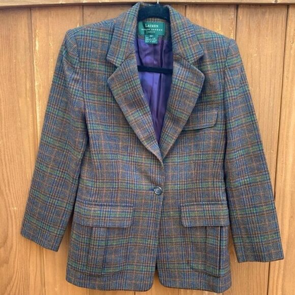 Ralph Lauren Jackets & Blazers - Ralph Lauren single breasted lambswool brown lined plaid blazer Sz 6P - EUC!